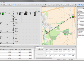 DNCALC: schéma elektrické sítě + geografie